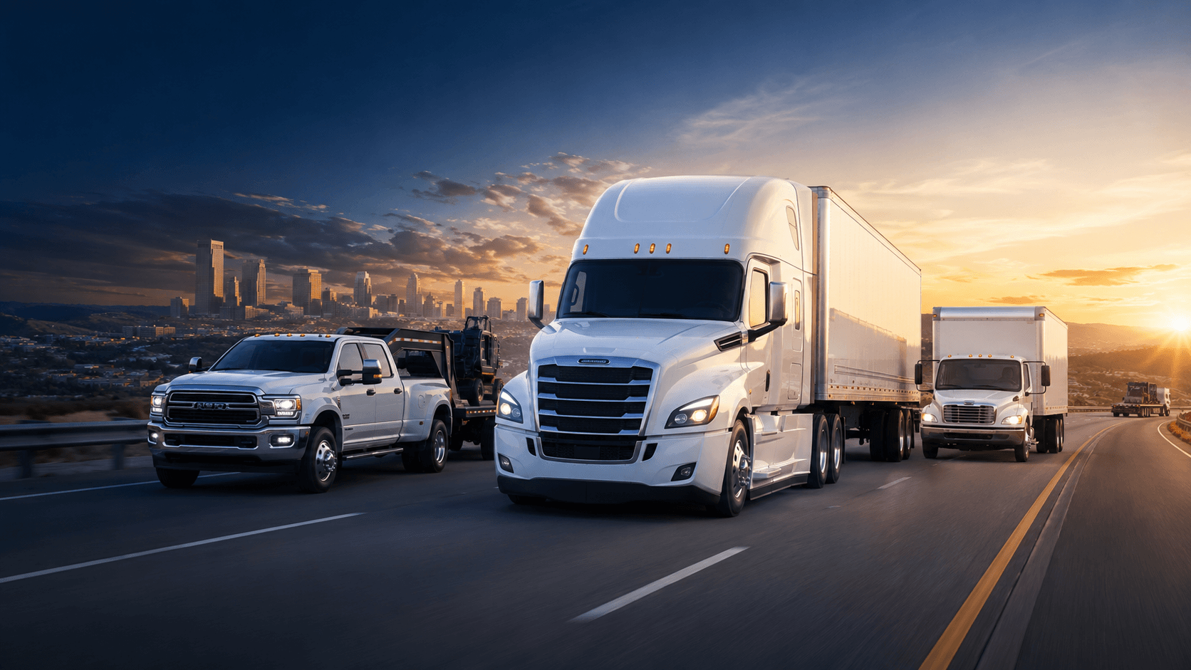 Multiple American truck and trailer types supported by Skyline Freights